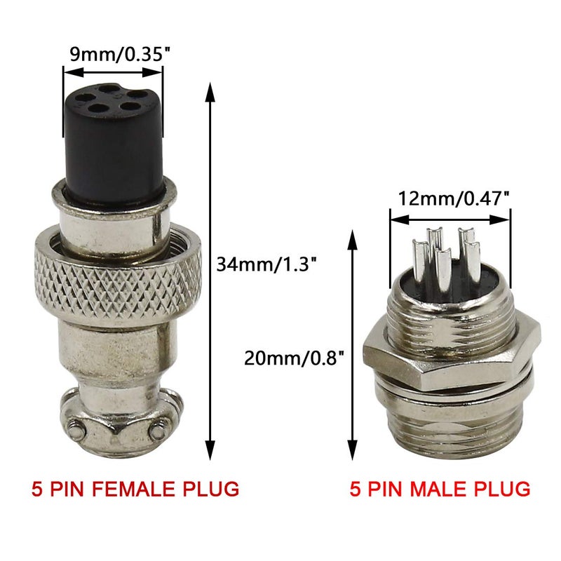 Hxchen 5 Pin Metal Male Female Panel Connector 12mm GX12-5P Aviation Plug Silver - (2 Sets) - Image 2
